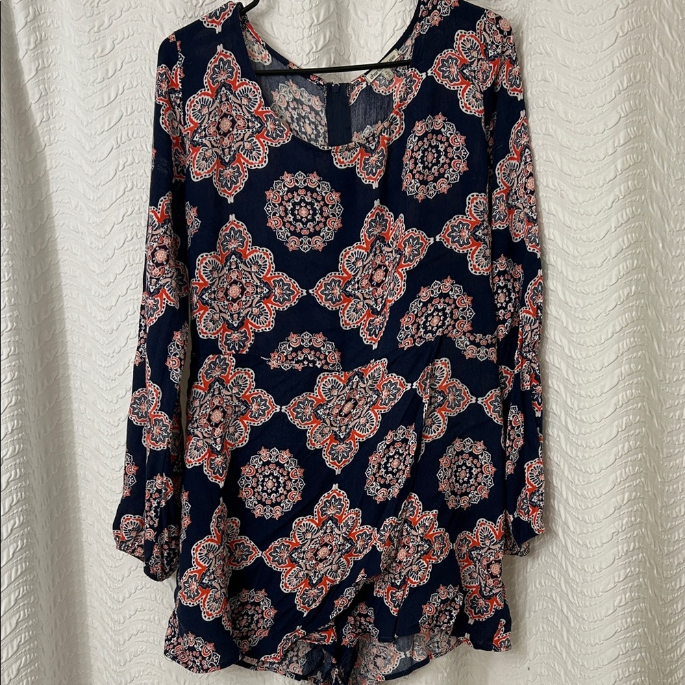 Charlotte Russe Navy and Coral Patterned Romper